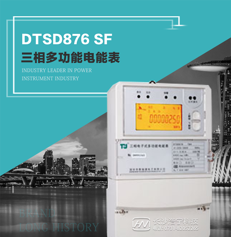 產(chǎn)品型號：DTSD876 SF型 三相多功能電能表
精度等級：有功0.5級 1級；無功2級 
額定電壓： 3×100V 3×57.7/100V 3×220/380V 
額定電流： 1.5(6)A 5(20)A 10(40)A 15(60)A 20(80)A 30(100)A 
頻 率： -40℃～+70℃ 
工作溫度：≤0.5S 
顯示方式： ≥1000mAh 
整機功耗： ≥10年 
重量： 約2.4kg 
外形尺寸： 293mm×175mm×80mm