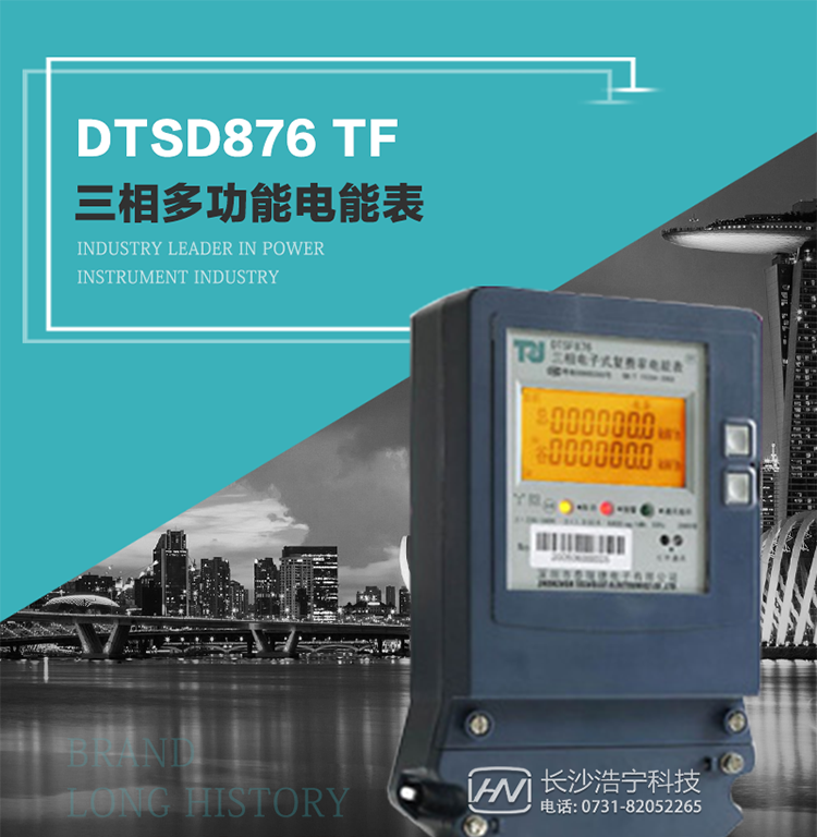 產(chǎn)品型號(hào)：DTSD876 TF型三相多功能電能表
精度等級(jí)：有功0.5級(jí) 1.0級(jí)；無功2.0級(jí) 
額定電壓： 3×100V 3×380V 3×57.7/100V 3×220/380V 
額定電流： 1(2)A～30(100)A 
頻 率： -40℃～+70℃ 
工作溫度：≤0.5S 
顯示方式： ≥1000mAh 
整機(jī)功耗： ≥10年 
重量： 約1.5kg 
外形尺寸： 267.9mm×170.7mm×78.5mm